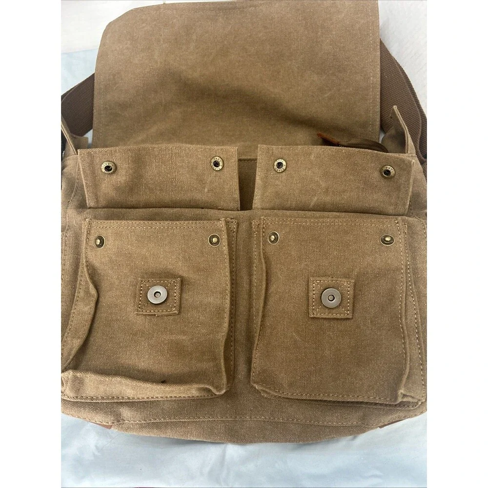 Kattee Leather Canvas Camera Bag Messenger Shoulder Bag Khaki